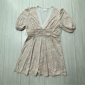 ASOS DESIGN CURVE WOMEN'S PLUS COTTAGECORE FLORAL WHITE & PINK MINI DRESS SIZE